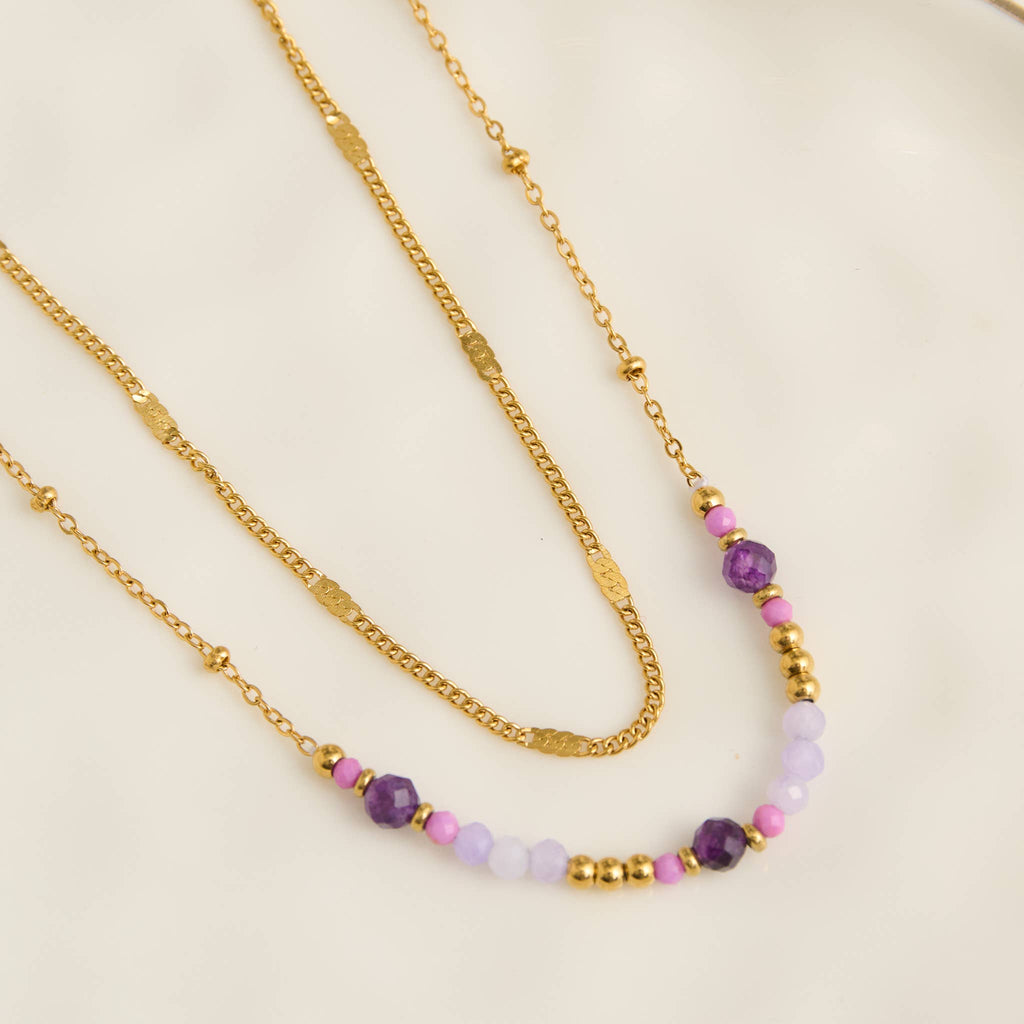 Howard's - Waterproof Necklace 15" Double Row Amethyst Station Narelle