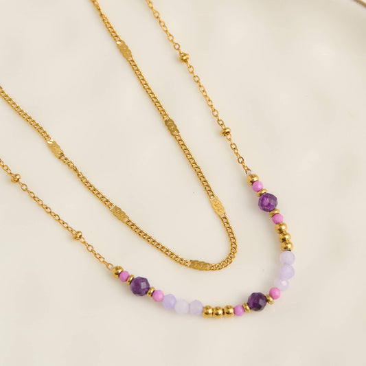 Howard's - Waterproof Necklace 15" Double Row Amethyst Station Narelle