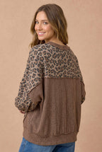 Haptics - Plus Leopard Print Wave Rib Banded Hem Pullover