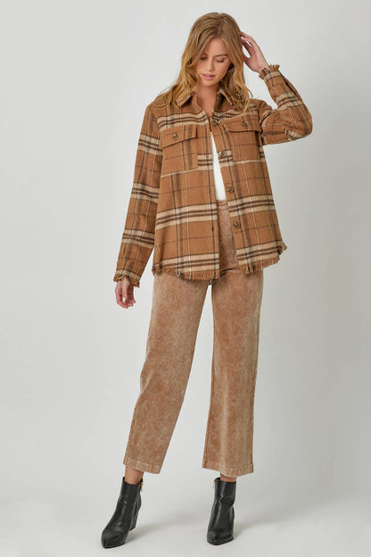 Fringe Detailed Plaid Jacket