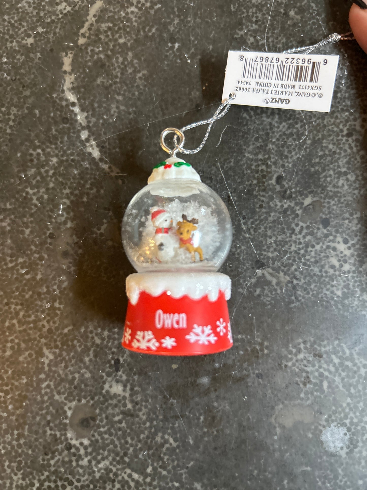 Owen Christmas Snow Globe Ornament