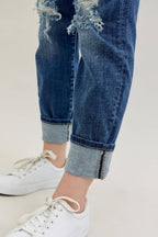 Judy Blue Jeans - Midrise Cuffed Boyfriend w Destroy