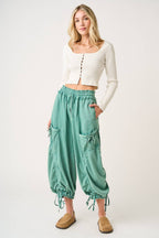 WASHED FRENCH TERRY DROP POCKET BALLOON PANTS