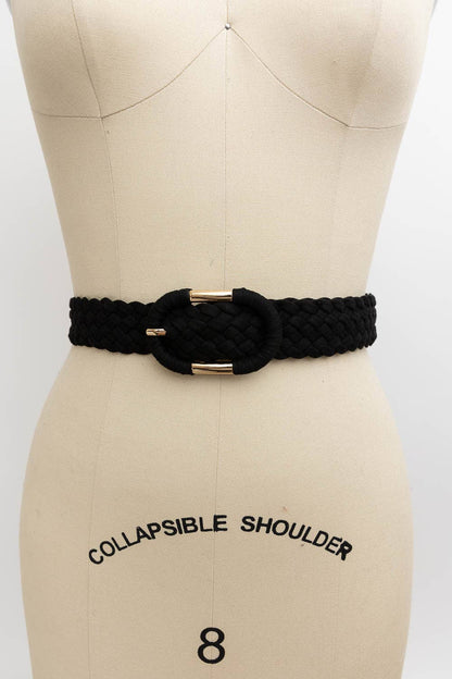 Braided PVC Suede Oval Buckle Belt: Camel