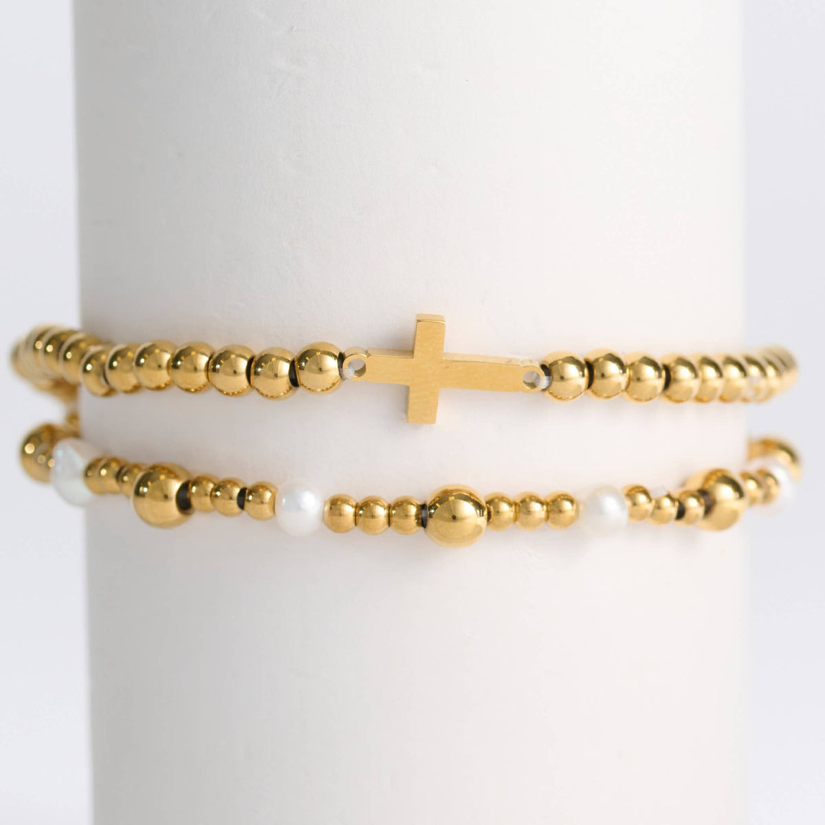 Howard's - Cross Bracelet Pearl Station Bead Waterproof Narelle Duo Set