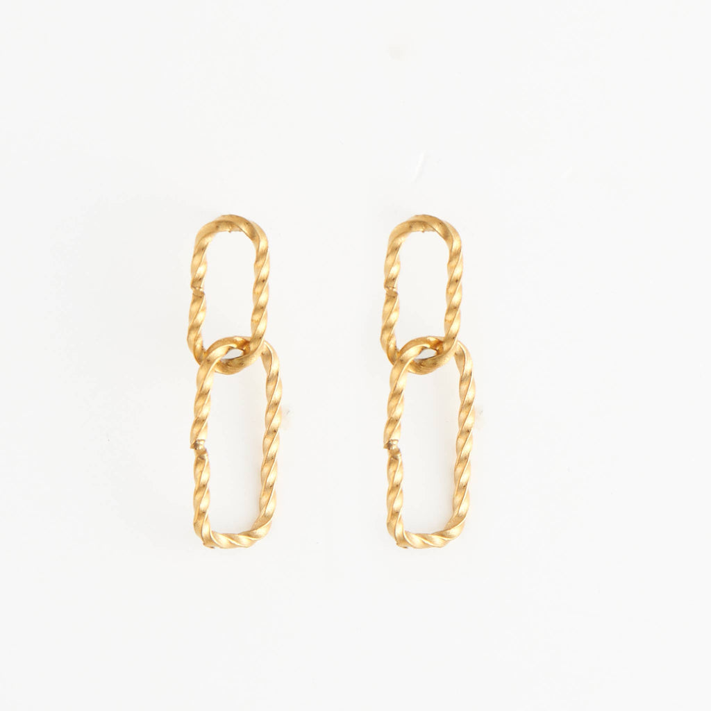 Howard's - Waterproof Earrings 18K Gold Textured Oval Link Dangle Studs