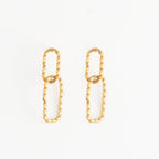 Howard's - Waterproof Earrings 18K Gold Textured Oval Link Dangle Studs