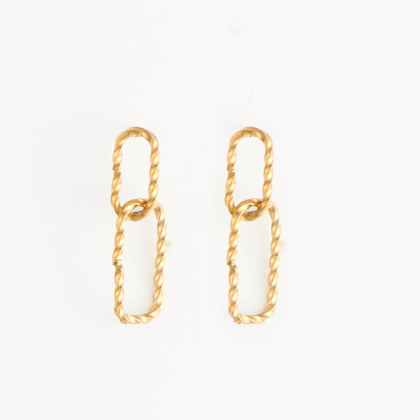 Howard's - Waterproof Earrings 18K Gold Textured Oval Link Dangle Studs
