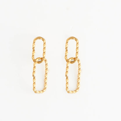 Howard's - Waterproof Earrings 18K Gold Textured Oval Link Dangle Studs