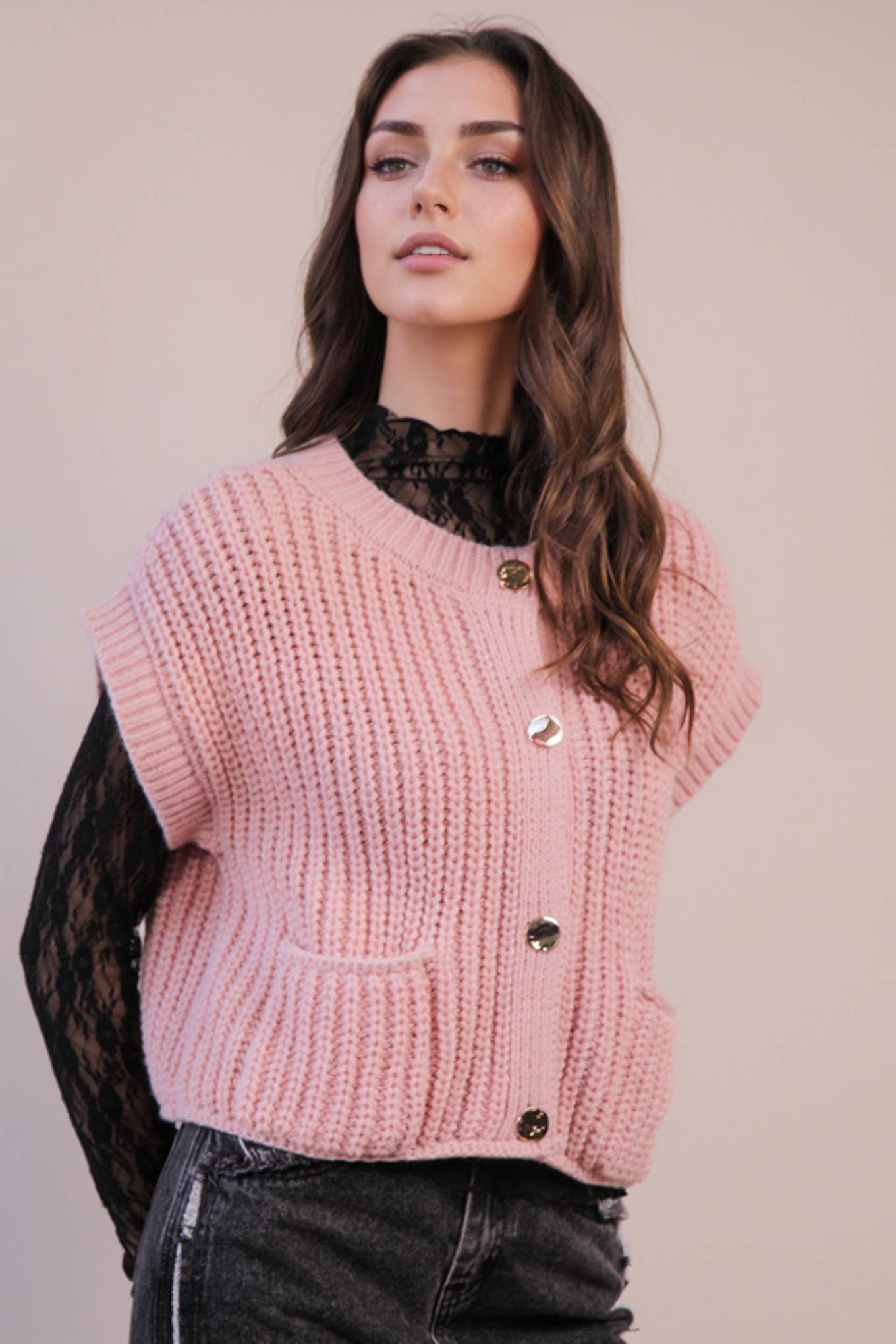 Oversized Button Down Knit Sweater Top