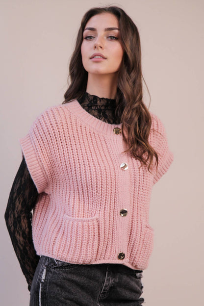 Oversized Button Down Knit Sweater Top