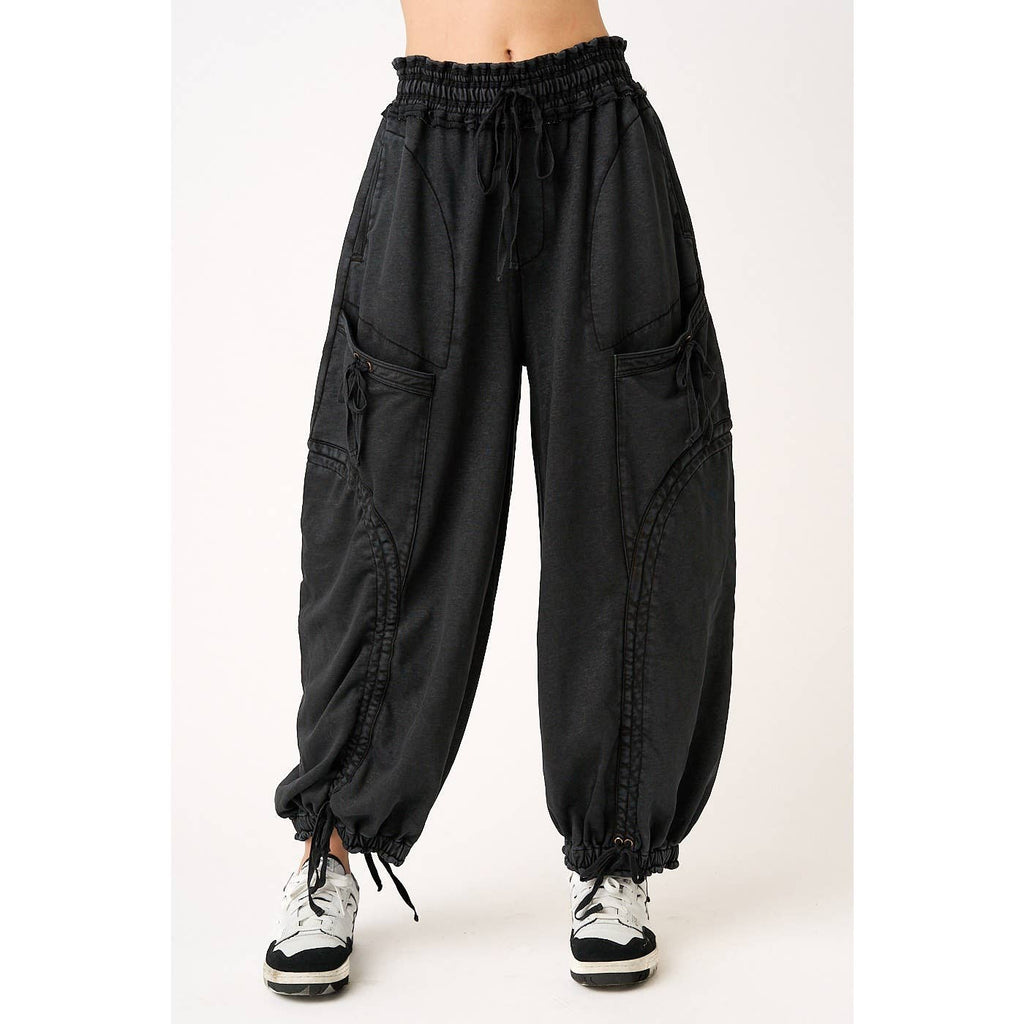 WASHED FRENCH TERRY DROP POCKET BALLOON PANTS
