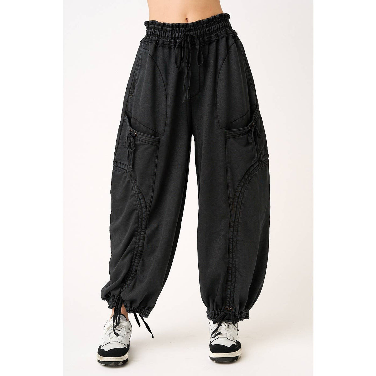 WASHED FRENCH TERRY DROP POCKET BALLOON PANTS