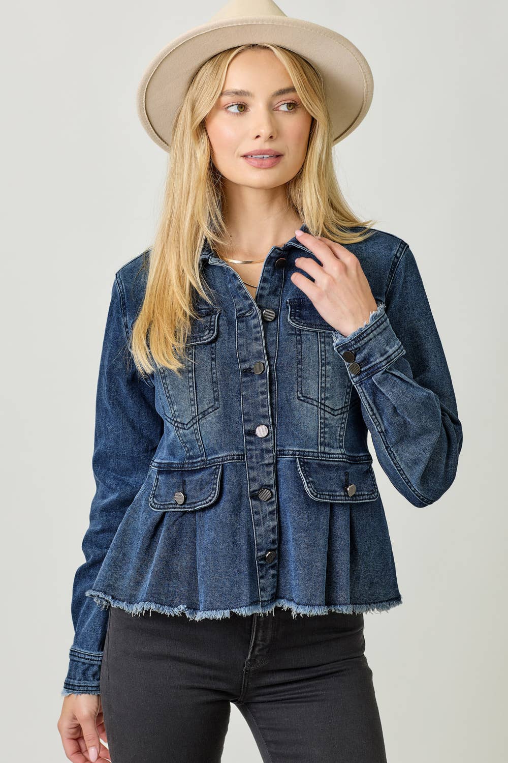 Alex Washed Denim Peplum Jacket