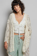 Pol Clothing - Weave Pattern Solid Thin Acrylic Sweater Open Cardigan SALE