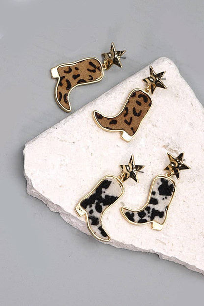 ANIMAL LEATHER BOOTS STAR POST EARRINGS