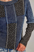 Pol Clothing - Waffle Knit Contrast Patchwork Top