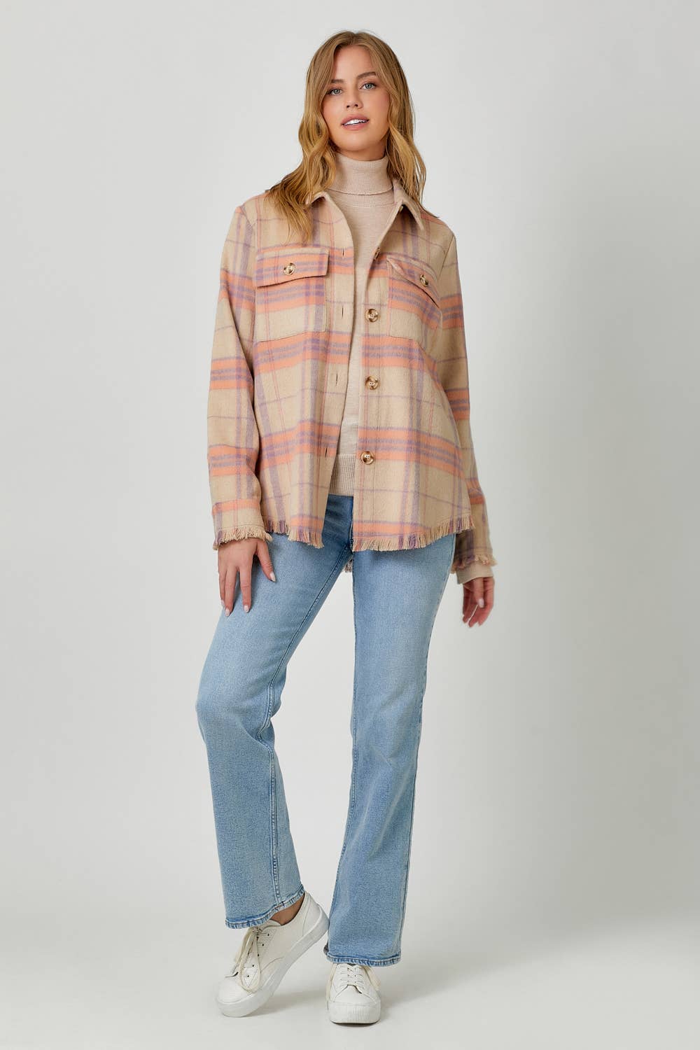 Fringe Detailed Plaid Jacket