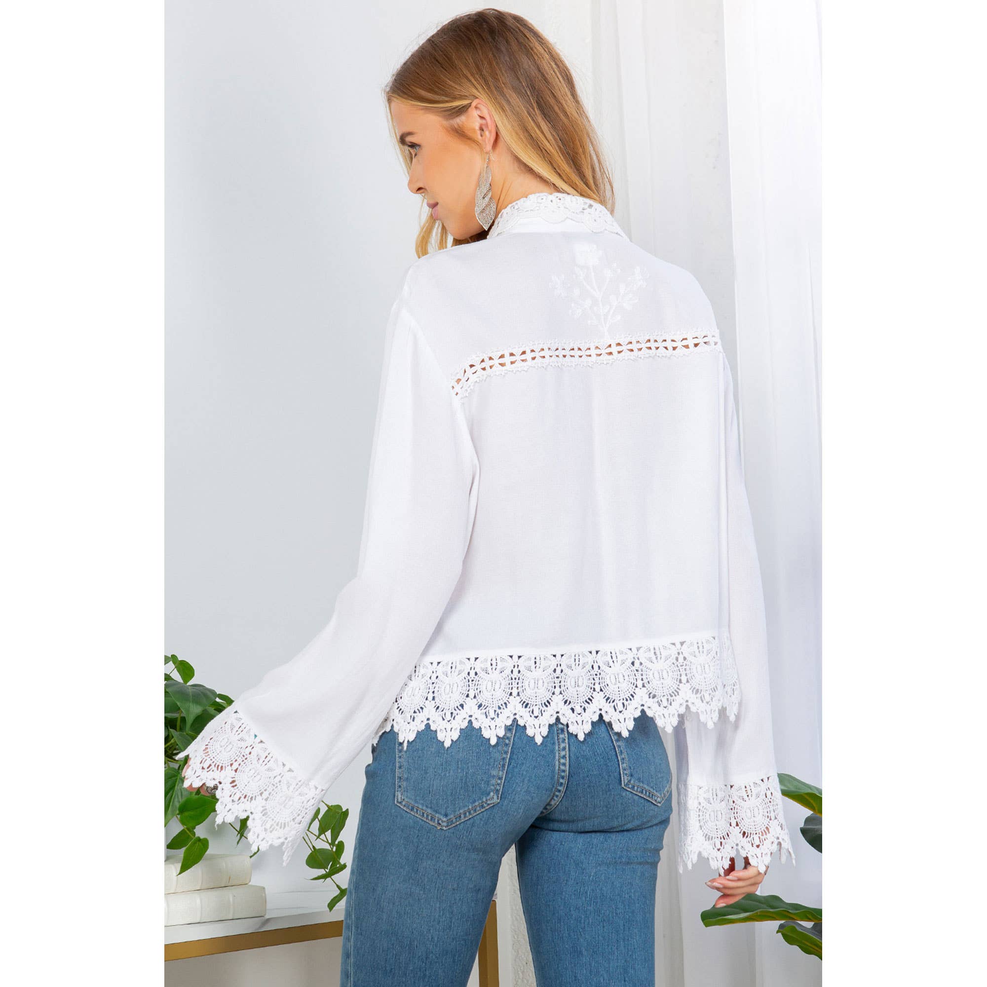 Artisan Boho Lace Trim Button-Front Blouse Top (NEW COLOR)