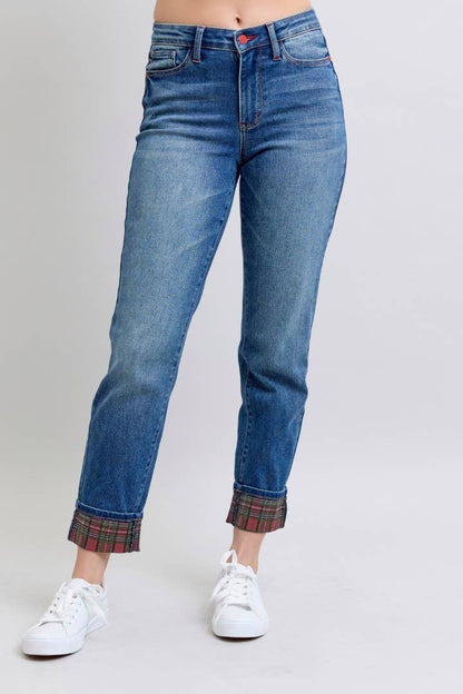 Judy Blue Jeans - MR Plaid Print Cuff BF