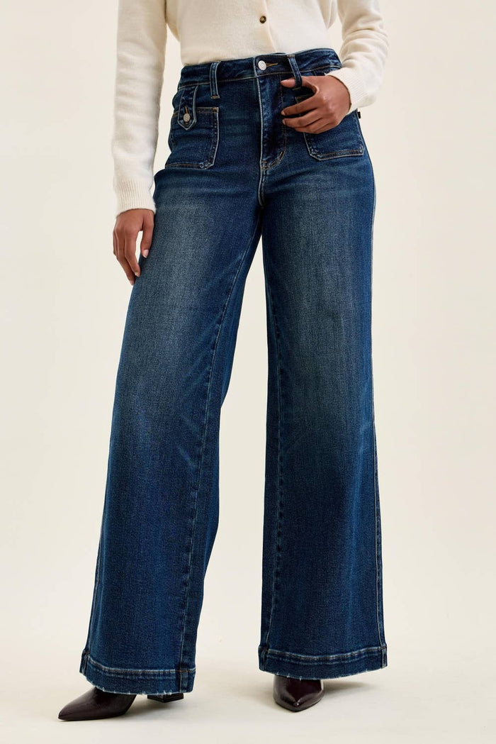 Judy Blue Jeans - HW "LUX" Retro Wide w/ Front Tab Closure DK Fade Indigo