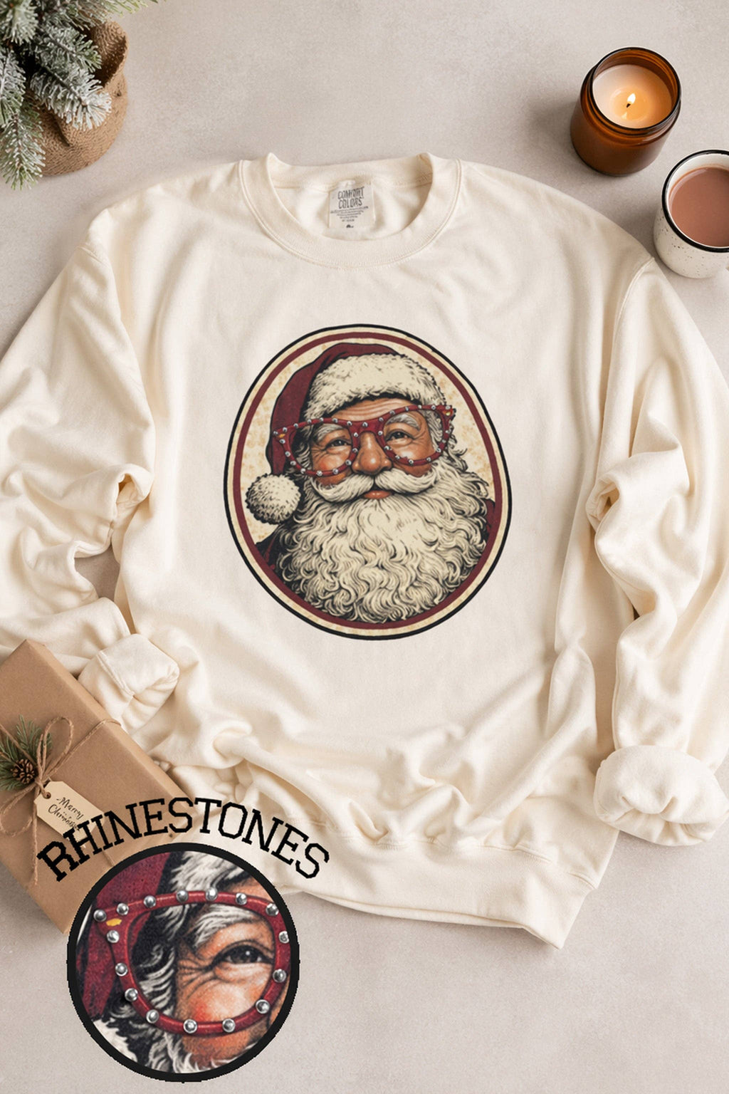 Sugar Stitch - Santa with Rhinestone Specs Graphic Sweatshirt