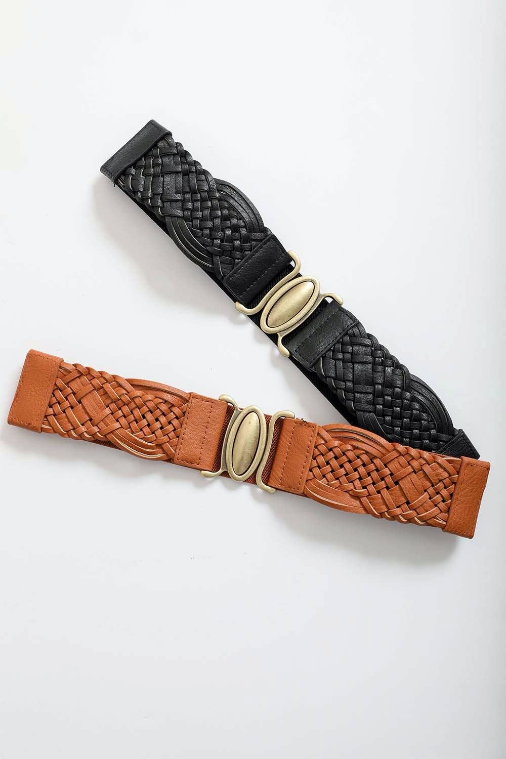 Oval Buckle Braided Elastic Belt: Brown