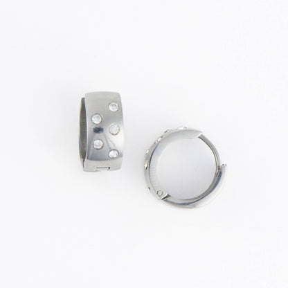 Howard's - Waterproof Earrings Inlay Cubic Zirconia Hoops Gold & Steel