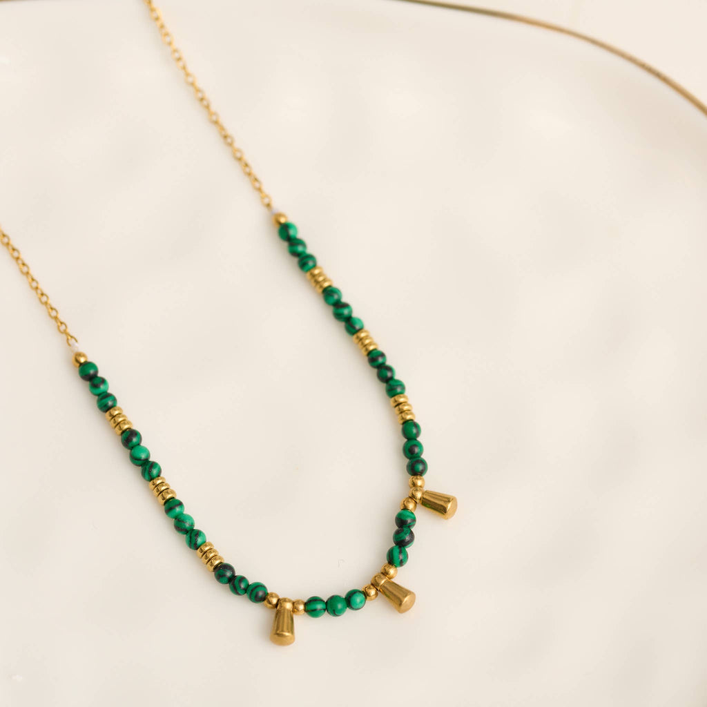 Howard's - Waterproof Necklace 15" Malachite Beaded Bar Jewelry Narelle