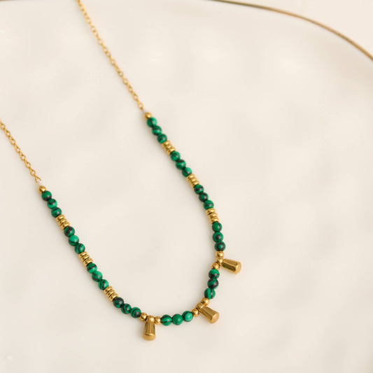Howard's - Waterproof Necklace 15" Malachite Beaded Bar Jewelry Narelle
