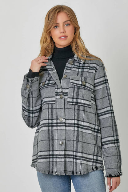 Fringe Detailed Plaid Jacket