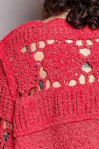 Pol Clothing - Textured Stitch Scalloped Trim Crochet Knit Sweater Top