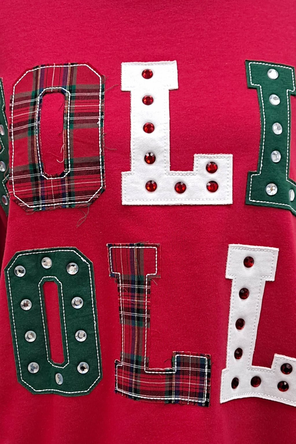Holly Jolly Patchwork Graphic Holiday Sweatshirt-Main Strip