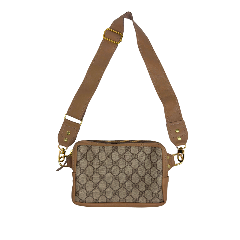 Beaudin - Bella Belt Bag In Mocha Mousse Leather | Upcycled GG Full Front