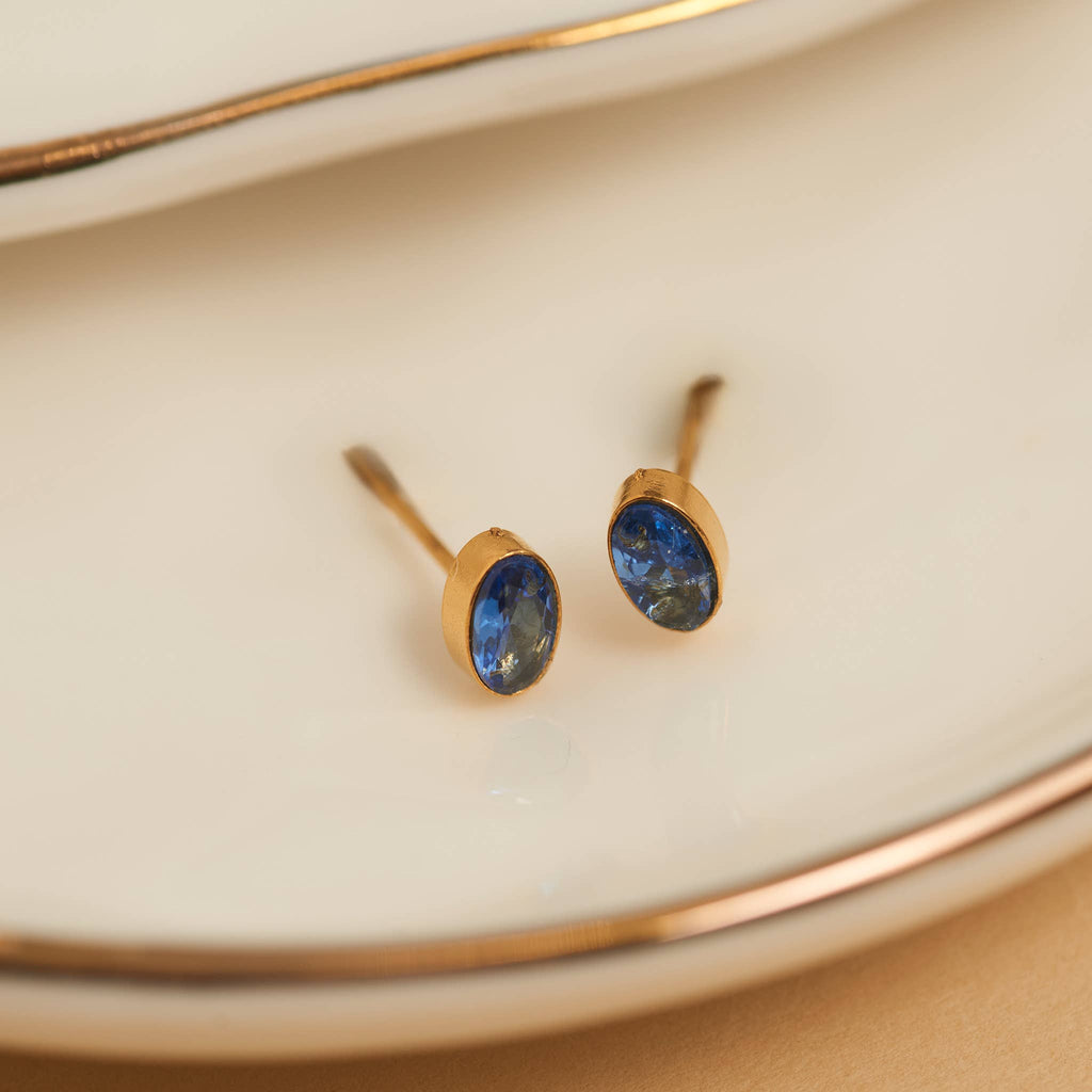 Howard's - Waterproof Earrings Oval Gem Cubic Zirconia 18K Gold Stud