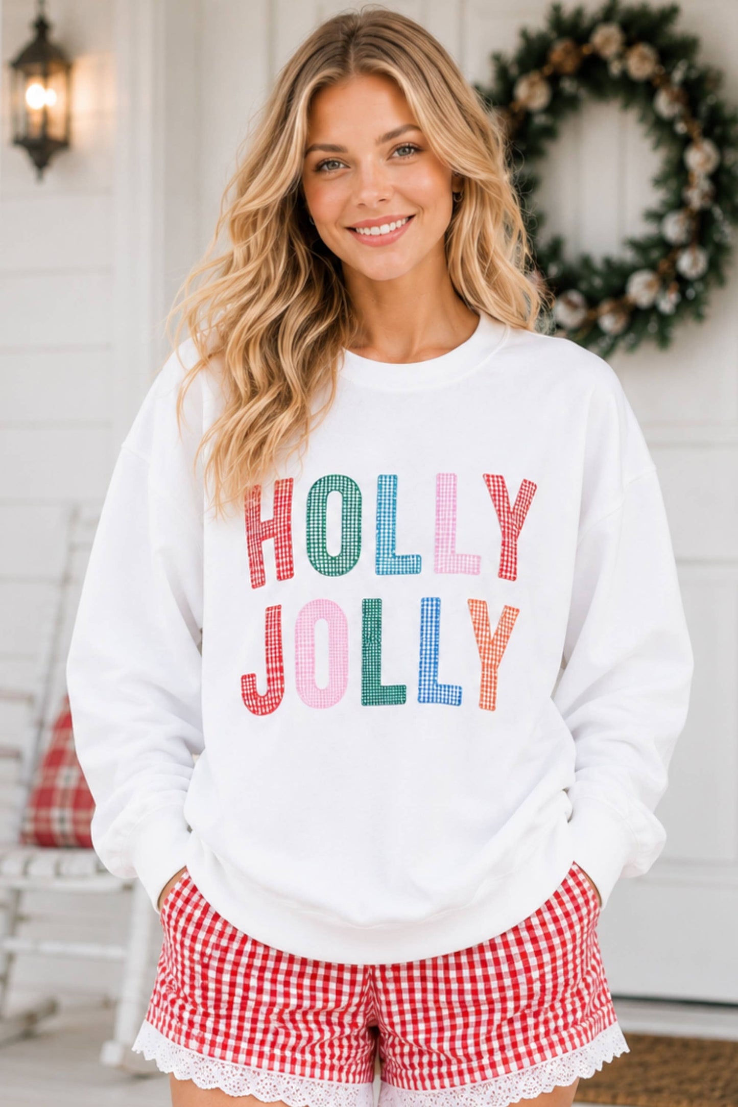 Main Strip - Holly Jolly Multicolor Gingham Pullover – Ready to Ship🎄