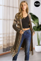 Maya PLUS FRINGE HEM AZTEC CARDIGAN