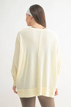 Cotton Blend Waffle Knit Oversized Long Sleeve