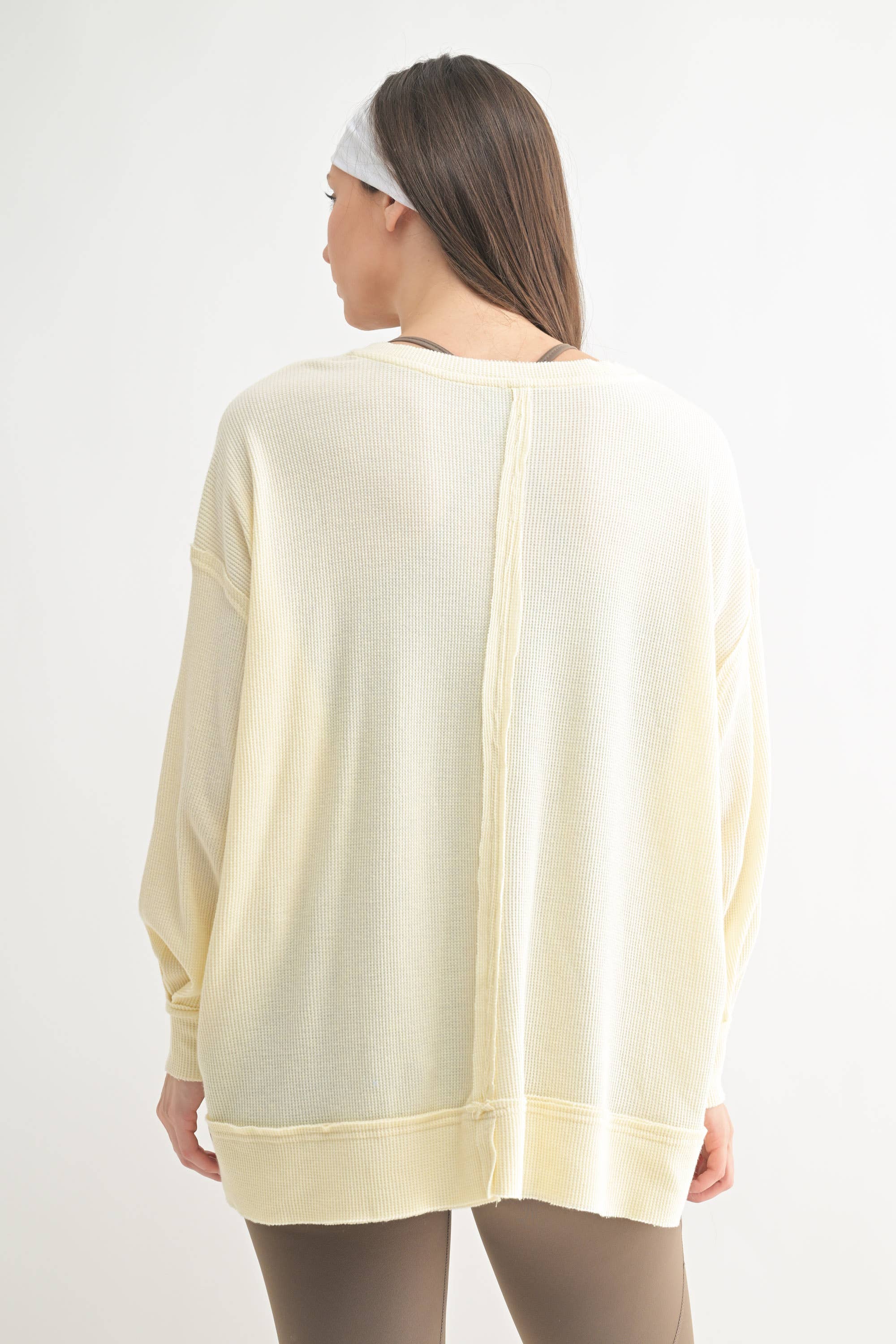 Cotton Blend Waffle Knit Oversized Long Sleeve