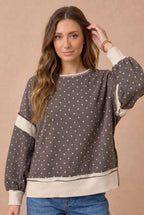 Haptics - Polka Dot Colorblock Cutout Back Pullover