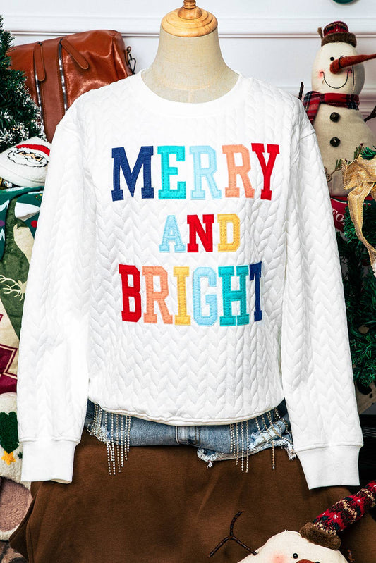 Christmas Merry&Bright Cable Knit Pullover Sweatshirt*S-3XL