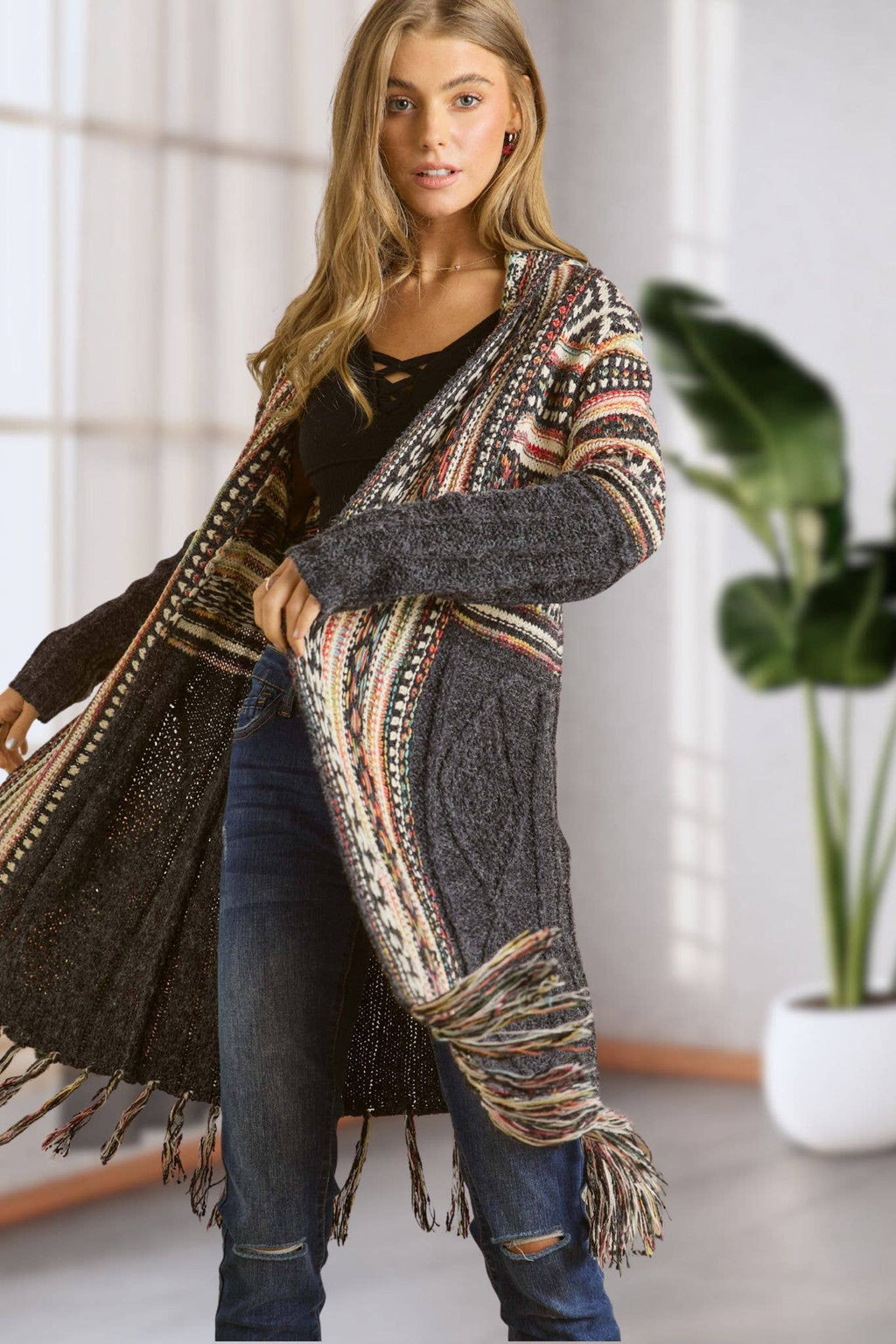 Maya FRINGE HEM AZTEC CARDIGAN