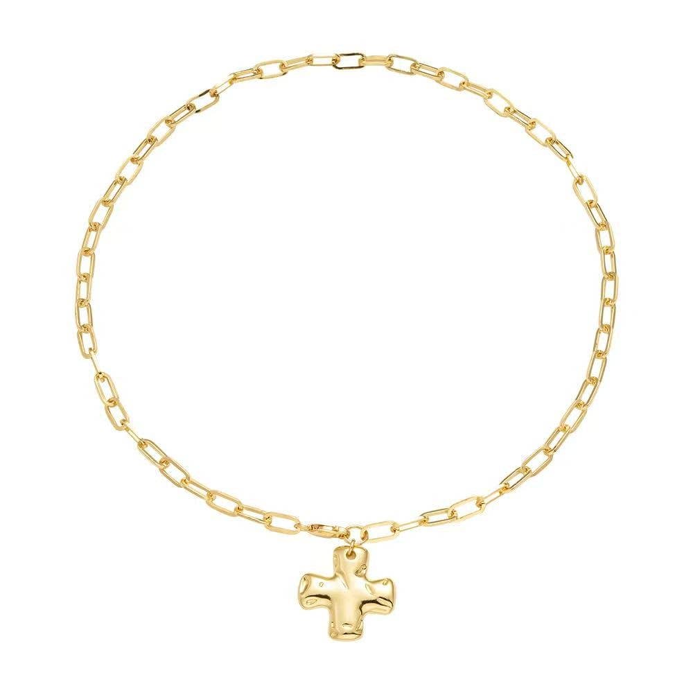 JOSSLYN by wall to wall - NOTABLE HAMMERED CROSS FRONT TOGGLE NECKLACE |