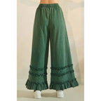 RUFFLE TRIM POCKET MINERAL WASH WIDE LEG PANTS