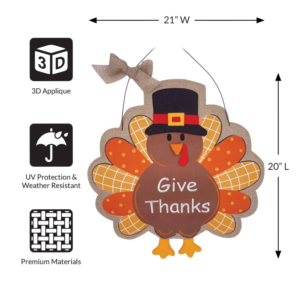 Thanksgiving Fall Turkey Burlap Burlap Wall Décor 21"x20"