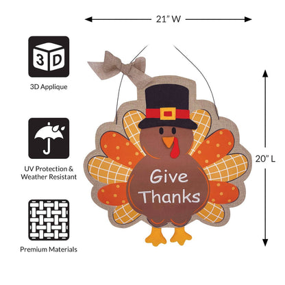 Thanksgiving Fall Turkey Burlap Burlap Wall Décor 21"x20"