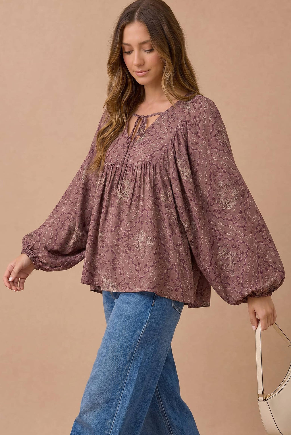 Haptics - Floral Crinkle Woven Peasant Blouse