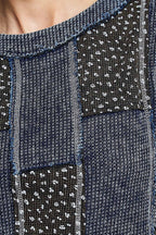Pol Clothing - Waffle Knit Contrast Patchwork Top