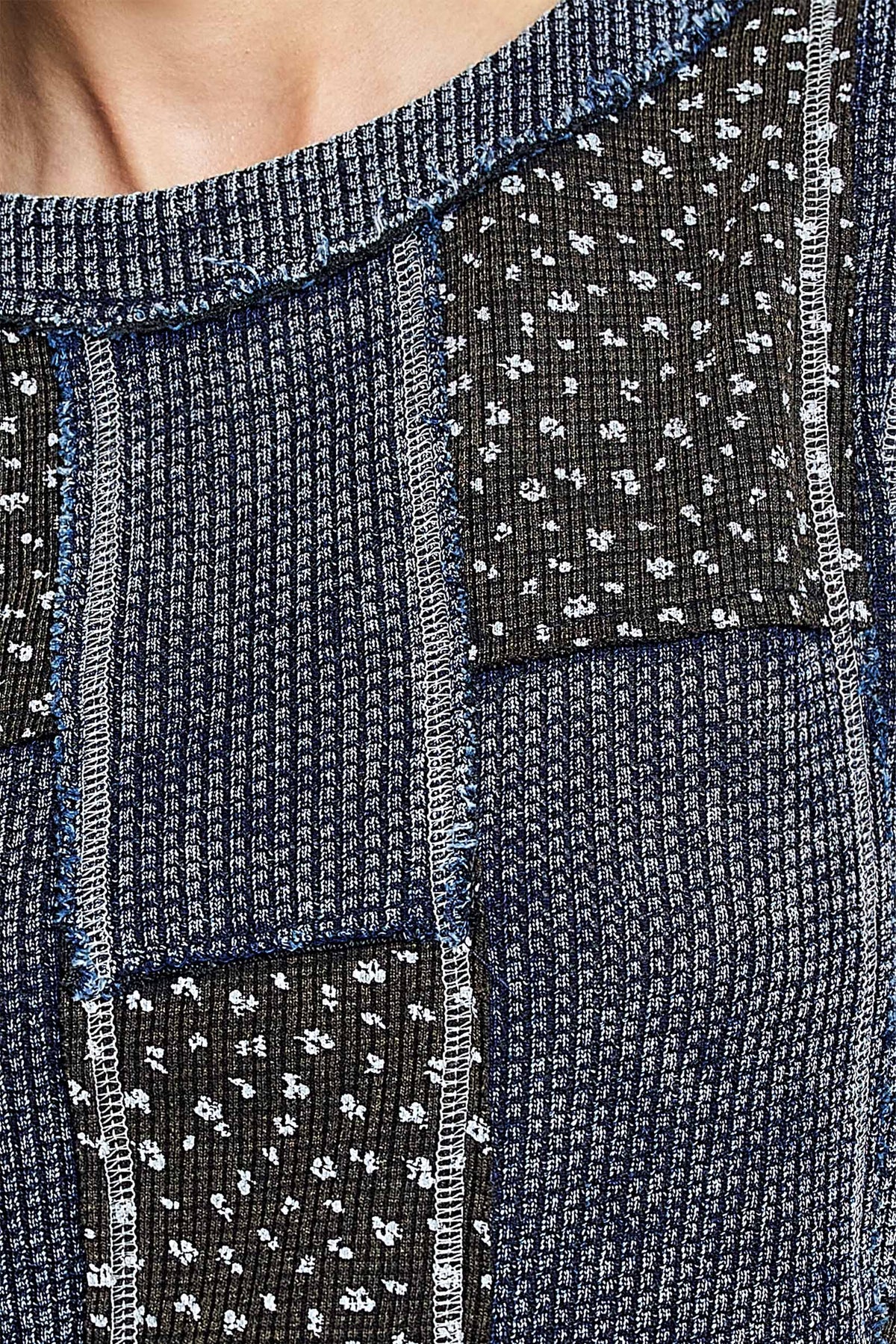 Pol Clothing - Waffle Knit Contrast Patchwork Top