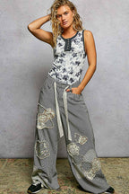 Pol Clothing - Round Neck Sleeveless Ribbed Floral Printed Knit Top